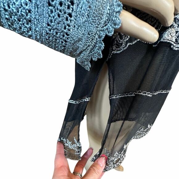 NWT Hugging Kisses Black Mesh Lace Embellished Top SZ XL Whimsigoth Gothic Glam - Picture 4 of 16